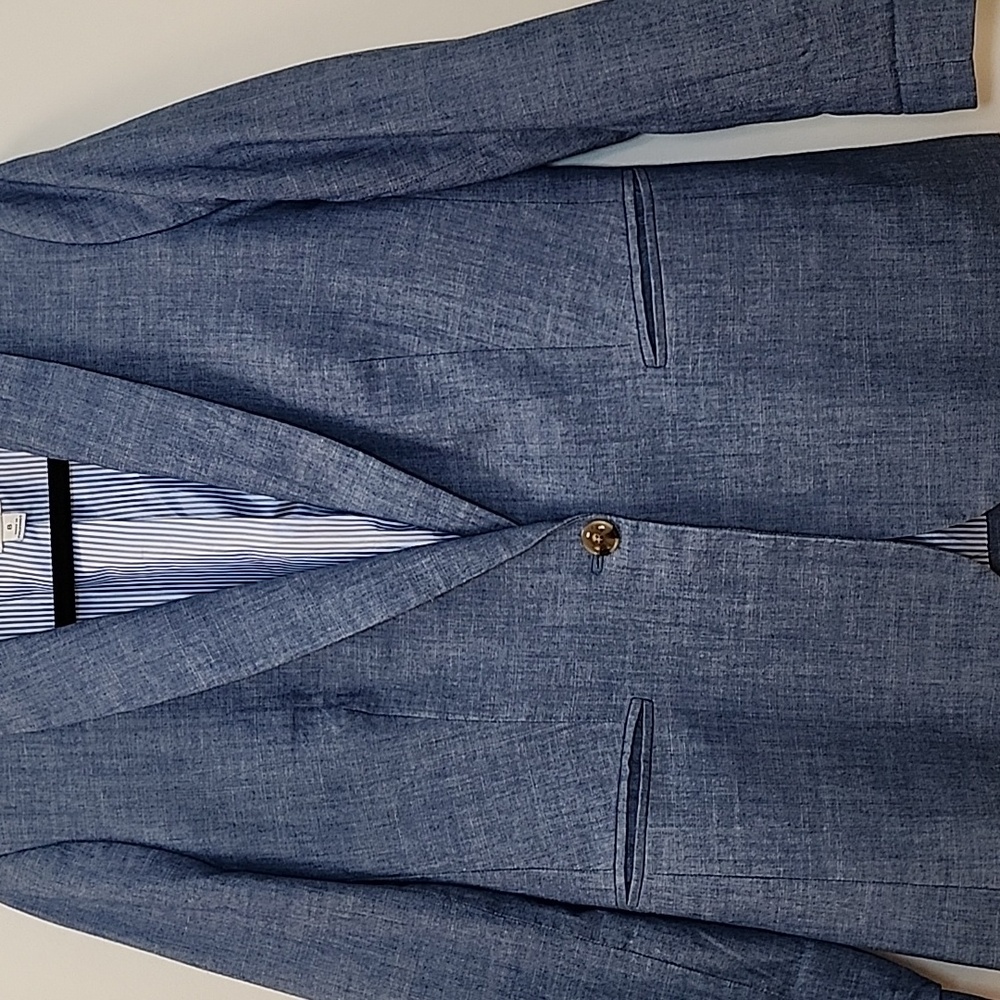 J. Crew 100% Cotton Chambray Holland blazer Light Blue Single-Button Preppy Sz 8 - Picture 5 of 16